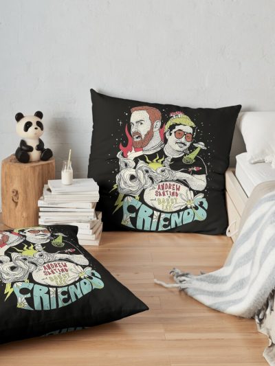 Andrew Santino & Bobby Lee Bad Friends Hosts Throw Pillow Official Bad Friends  Merch