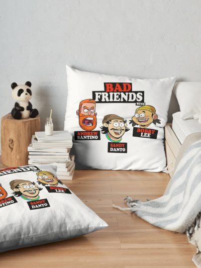 Bad Friends With Andrew Santino Bobby Lee Sandy Danto Throw Pillow Official Bad Friends  Merch