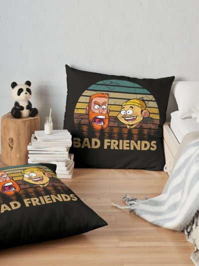 Graphic Funny Design Andrew Santino & Bobby Lee Tv Series Throw Pillow Official Bad Friends  Merch