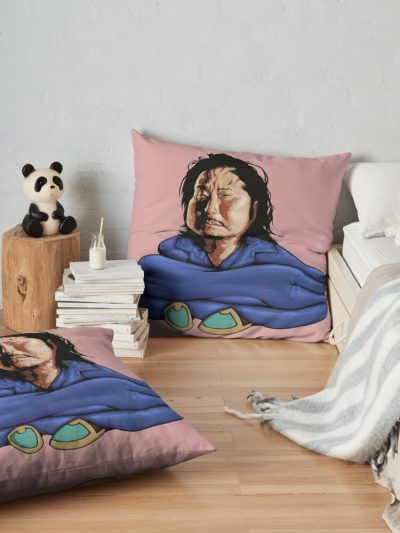 Bobby Lee Caricature With No Bones Wearing Slippers Throw Pillow Official Bad Friends  Merch