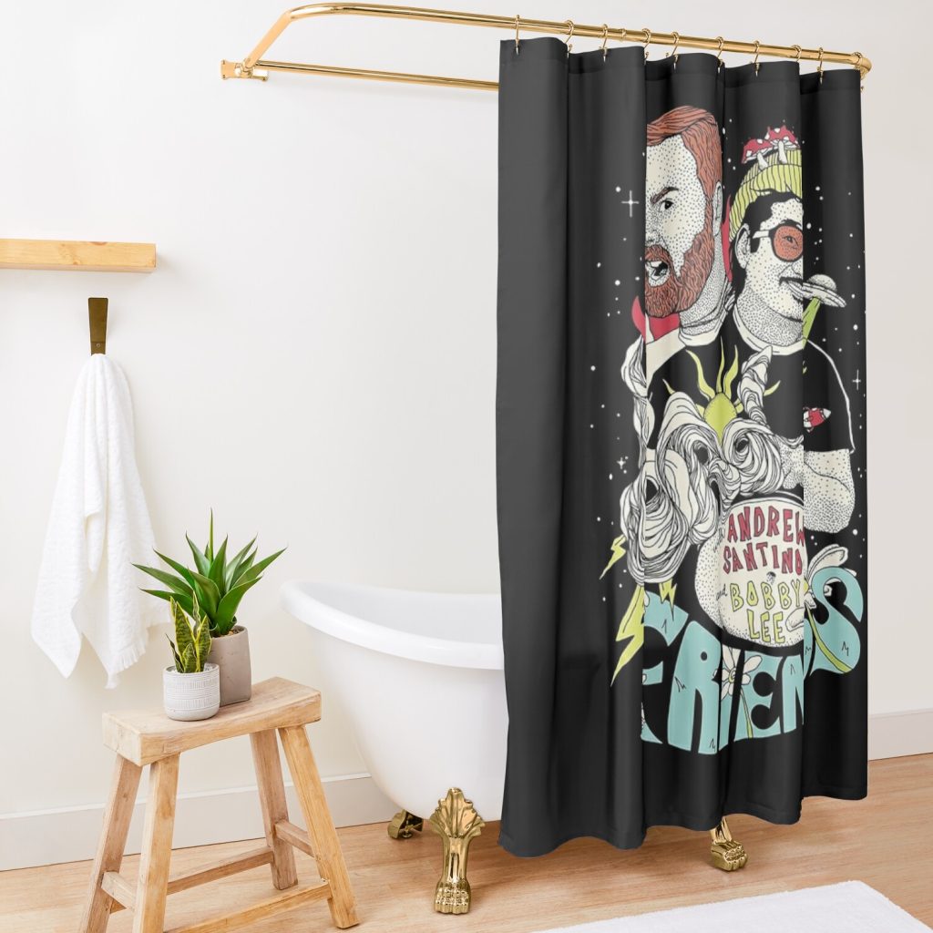 Andrew Santino & Bobby Lee Bad Friends Hosts Shower Curtain Official Bad Friends  Merch